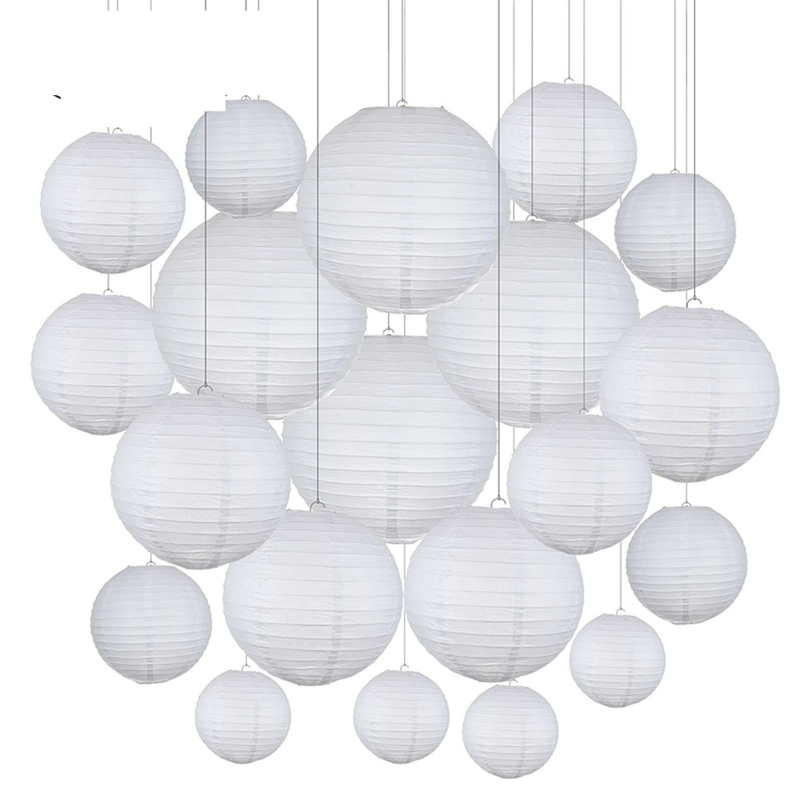 Lanterne Di Carta,Lanterna Di Carta 30 pezzi Mix Size Bianco Paper Lanterne di carta cinese Sfera di carta Lampione per feste di nozze Decorazioni vacanze