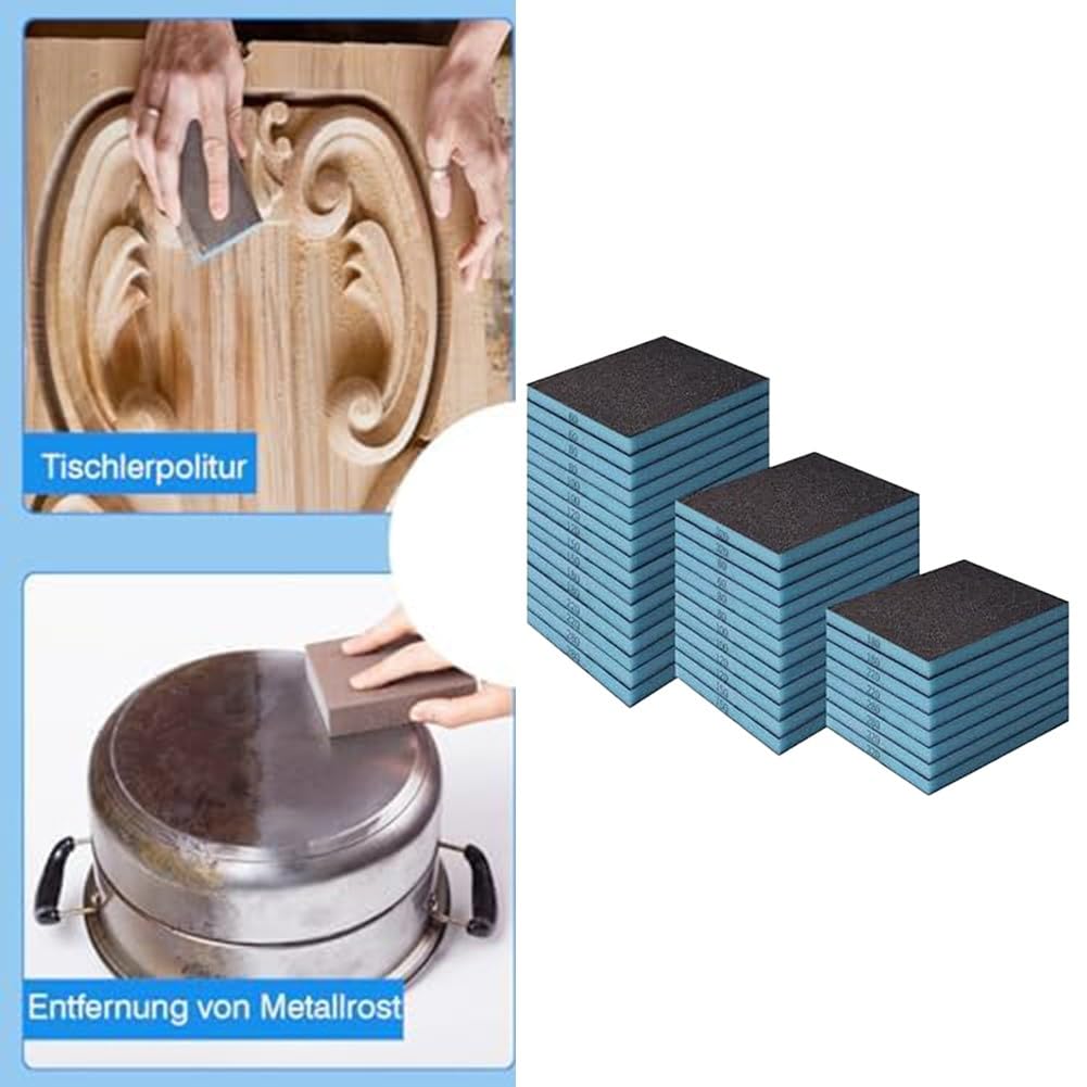 EasyByMall Confezione da 36 spugne abrasive morbide, grana 9 P60-P320, lavabili a secco e a umido, riutilizzabili, per legno e metallo, 100 x 70 mm