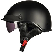 Half Helmet Motorcycle Open Face Sun Visor Quick Release Buckle DOT Approved Cycling Motocross Suits Men Women 205V (M, Matt Black)