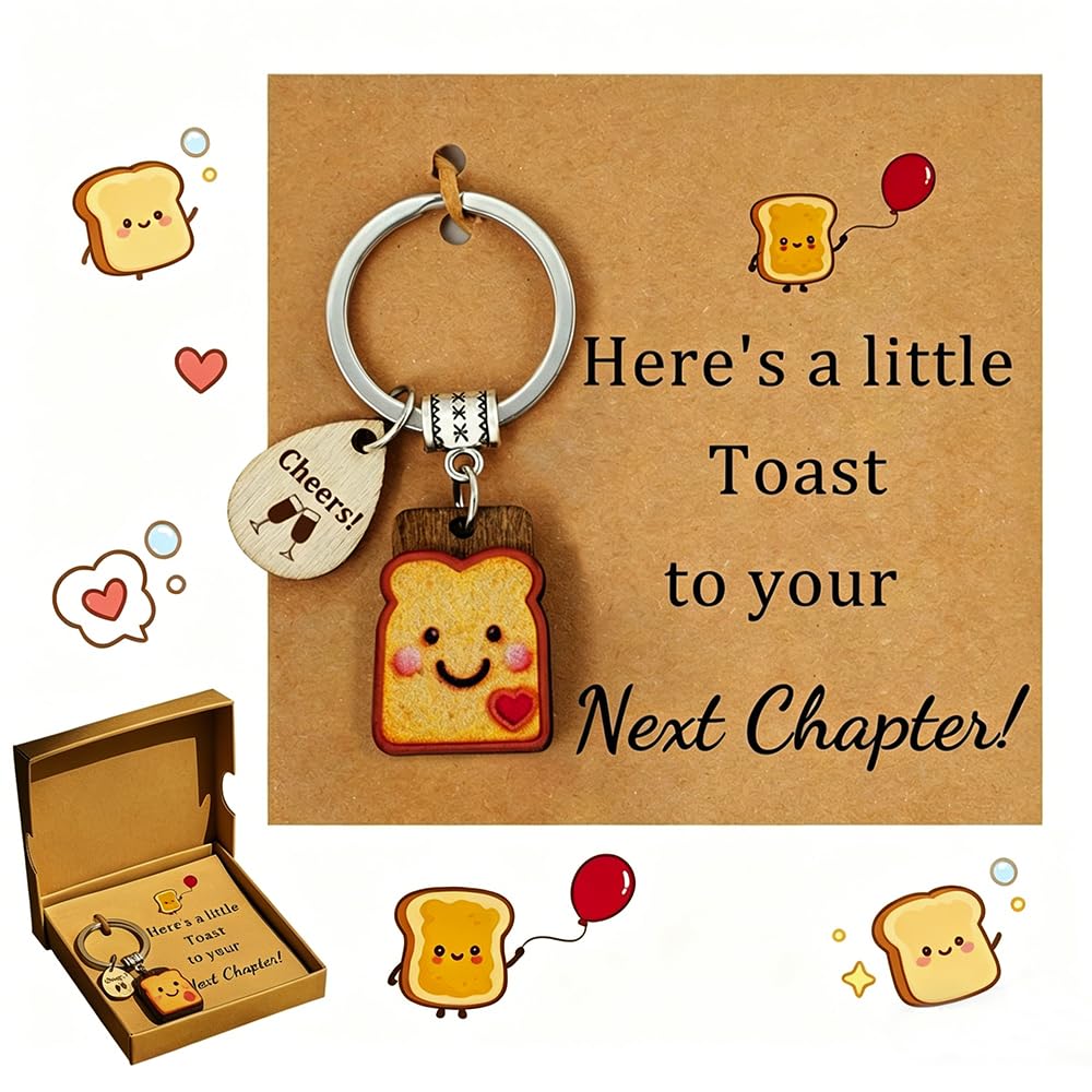 Leijibon Unisex Kids Next Chapter Keyring Gifts With Box - Cute New Beginnings Card Funny Toast Keychain Good Luck Leaving Presents For Girls Friends Coworker Teacher Retirement Beginnings And Farewells