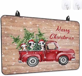 Stove Top Covers for Electric Stove, Christmas Red Truck Kitchen Glass Ceramic Cooktop Covers 31"x24", Xmas Pine Tree Cute Cow Brown Wood Grain HeatResistant Oven/Countertop/Dishwasher Protector