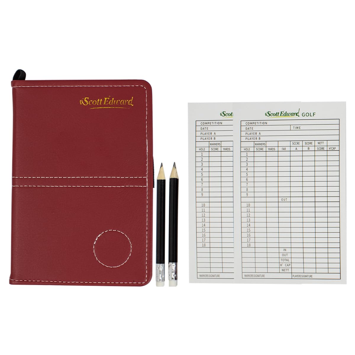 Scott Edward Golf Scorecard Leather Cover Scorecard Holder Statistic and Score Tracking Soft Thick Waterproof Colorfulcard (Red) โ image 1