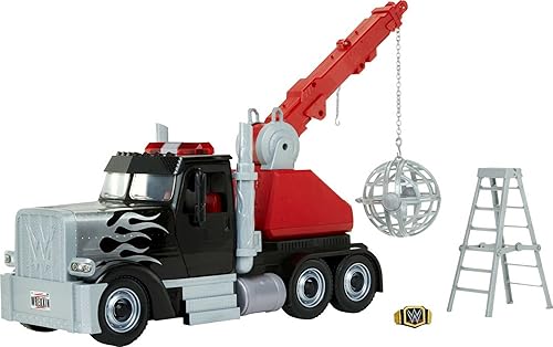 Mattel WWE Vehicle Playset, Wrekkin' Rampage Rig Truck con Breakaway Wrekkin Ball, WWE Championship y accesorios para figuras de acción de 6 pulgadas
