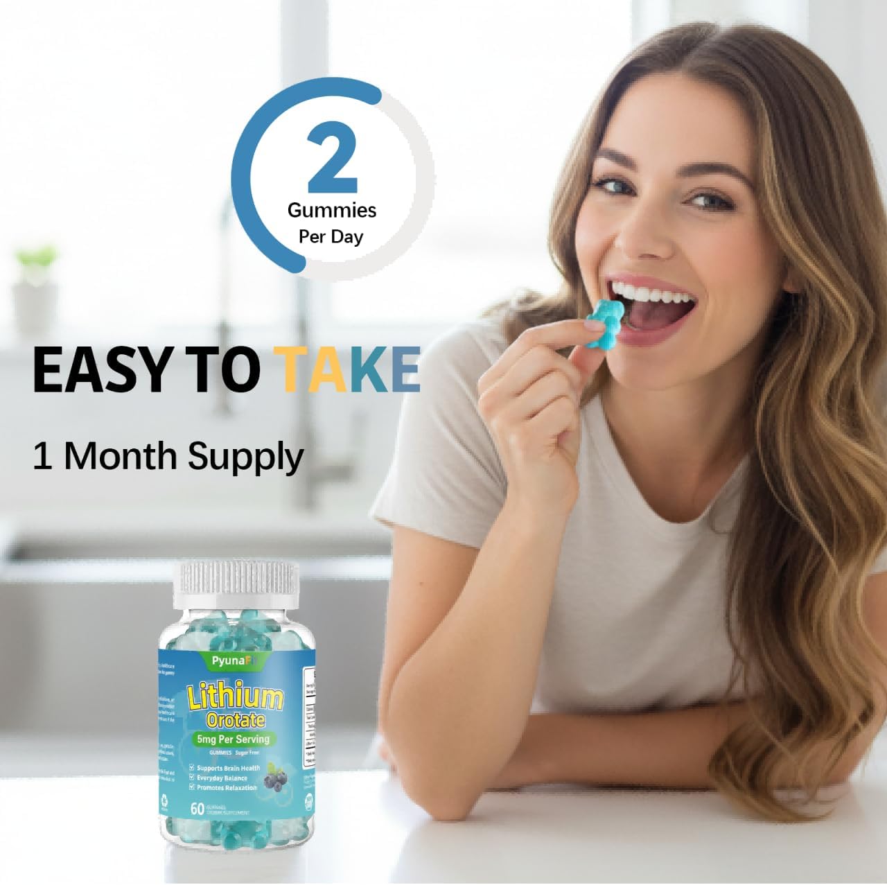 Lithium Orotate 5mg Gummies Sugar Free, Brain Health & Cognitive Function Supplement, Vegan, Blueberry Flavor, 60 Count - Image 7