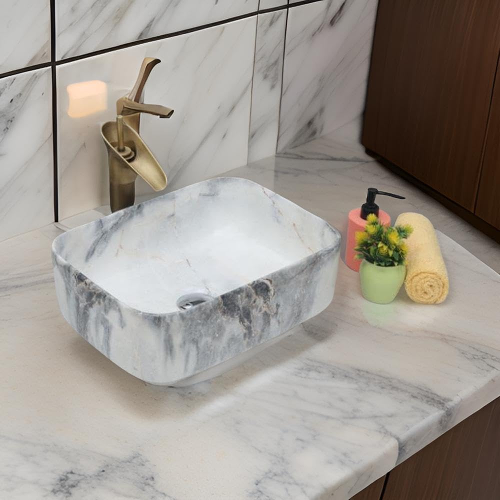 OSOSAM Premium Ceramic Wash Basin Marble Blue Tabletop Bathroom Sink (16 x 12 x 5.5 Inch), Over Counter Basin (B0CVL25SXX) Amazon Price History, Amazon Price Tracker