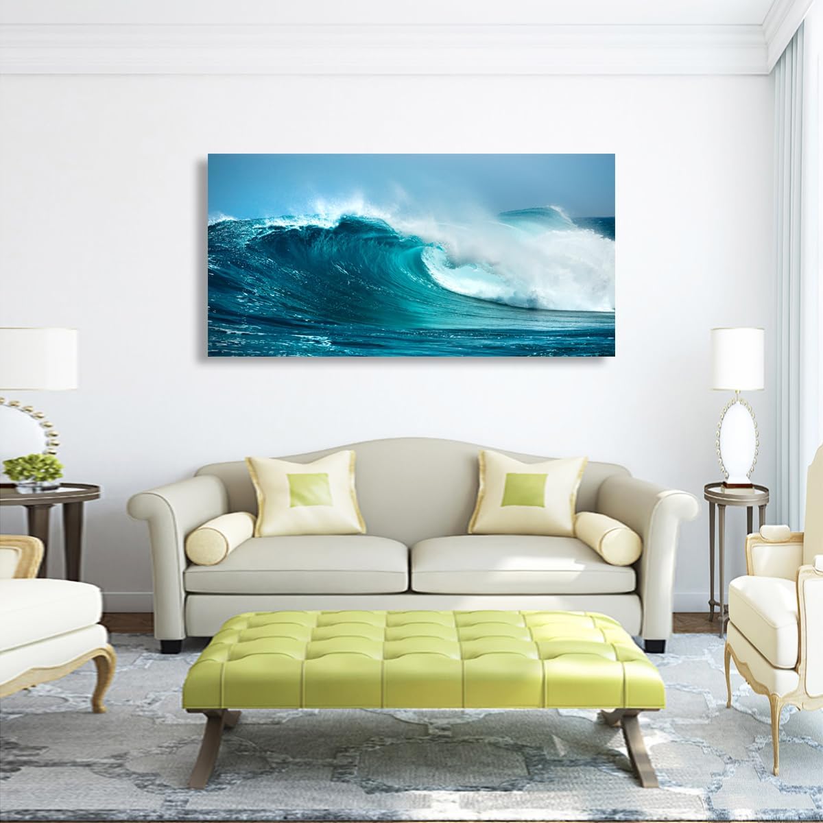 Sea Waves Wall Art for Living Room Bedroom Office Paintings Large Blue Beach Wall Art Pictures Artwork Nature Ocean Canvas Wall Art Prints Framed Room Wall Decor 20 * 40inch