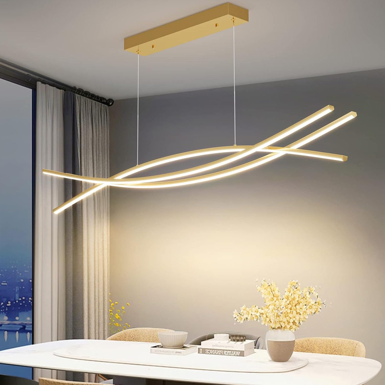 Lámpara Colgante LED Moderna - Altura Ajustable y Dimmable con Mando Incluido, Perfecta para Comedor, Cocina con Isla, Salón, Oficina y Hoteles Plafón LED Regulable (Oro, 100cm)