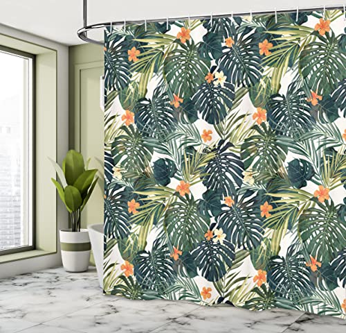 ABAKUHAUS Hawaii Shower Curtain, Colorful Palm Trees Tropical Plants with Botanical Inspirations - Image 4