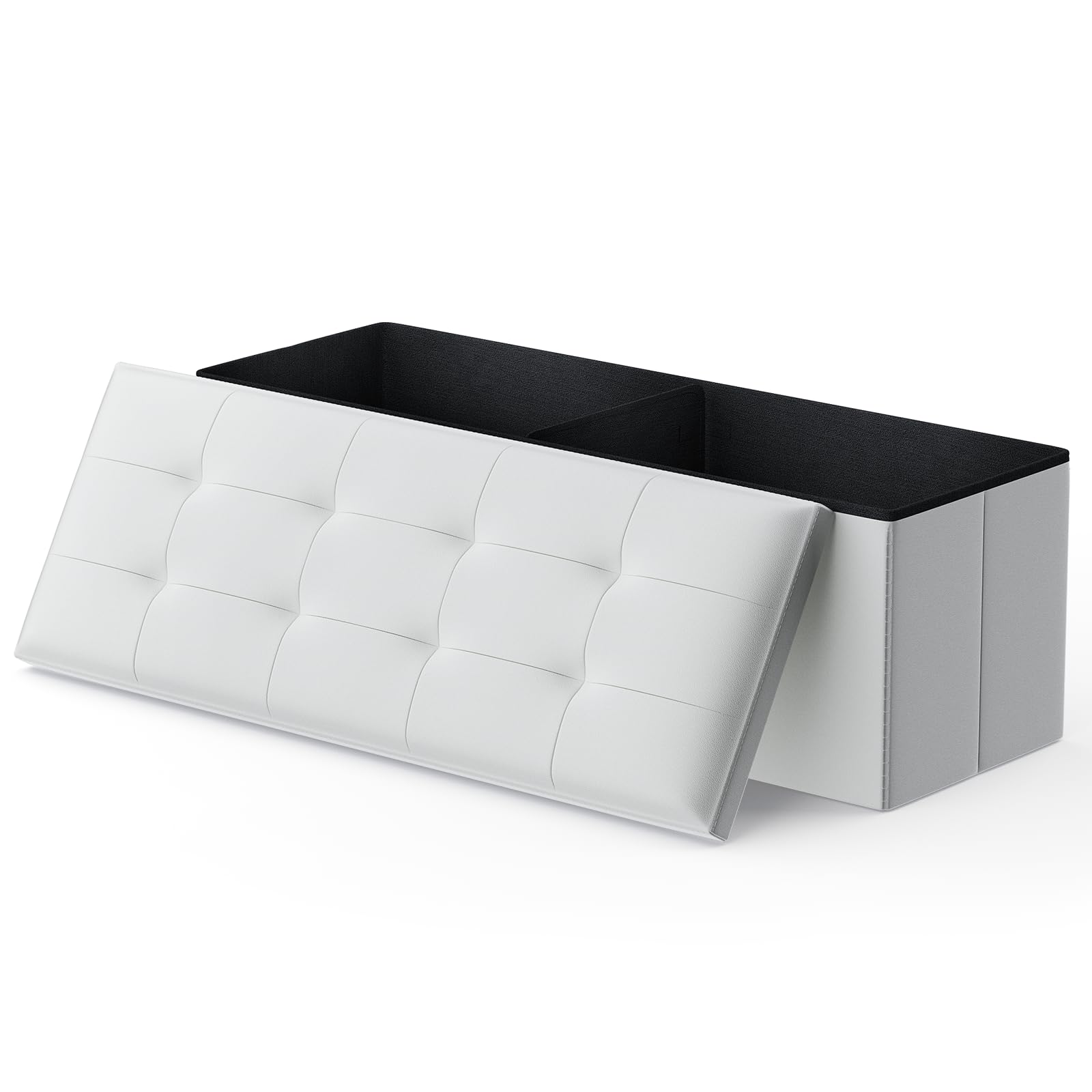 MoNiBloom 43 Inch Storage Ottoman Bench, 34 Gal. Folding Ottoman Footrest, End of Bed Bench, Rectangle Foot Stool, Supports 600 lbs, for Bedroom,