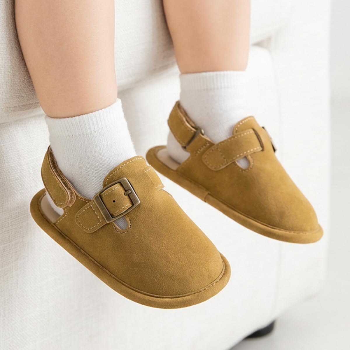 Miamooi Baby Boys Girls Suede Clogs Adjustable Lightweight Sandals Non Slip Newborn House Slippers Prewalk Crib Shoes 0-18 Months - Image 4