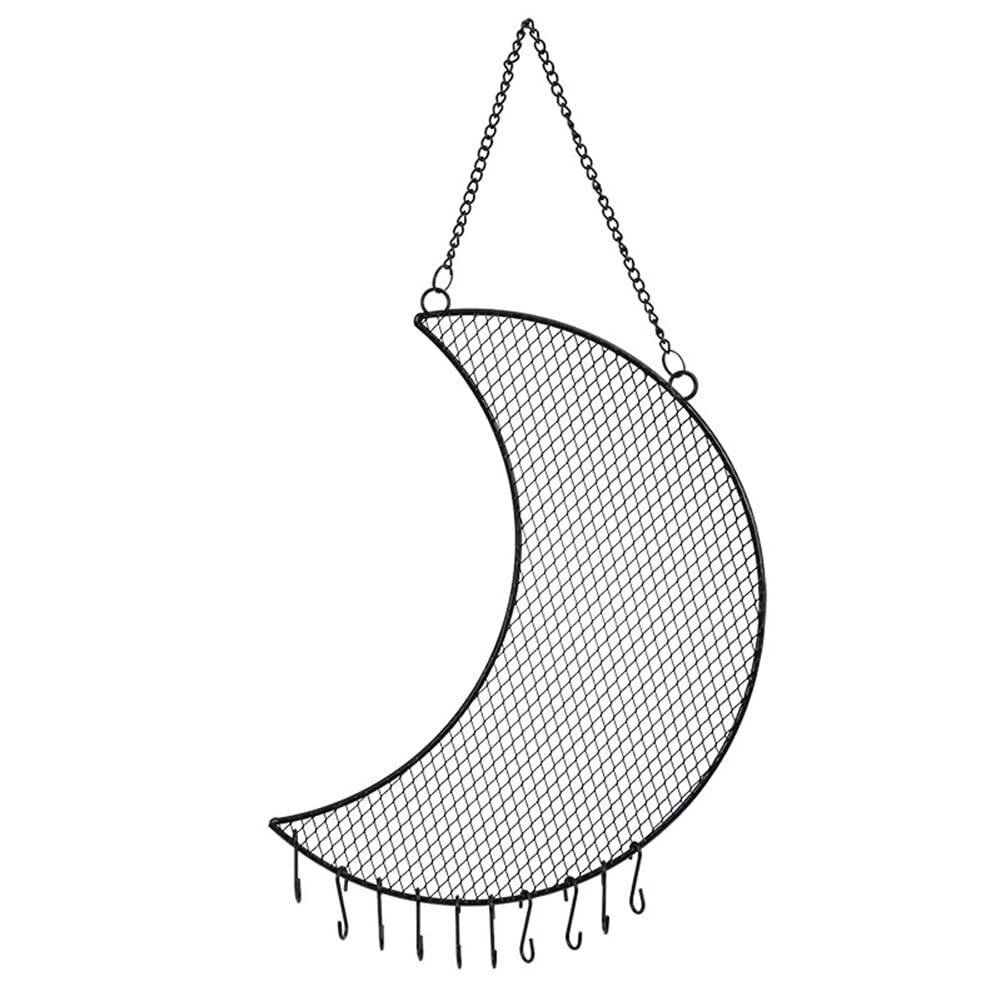 Hanging Earring Organizer Wall Mounted Jewelry Organizer for Women Girls - Moon Star Shaped Earring Organizer Frame Metal Grid Jewelry Display Rack with Hooks for Hold Rings Bracelets Necklaces