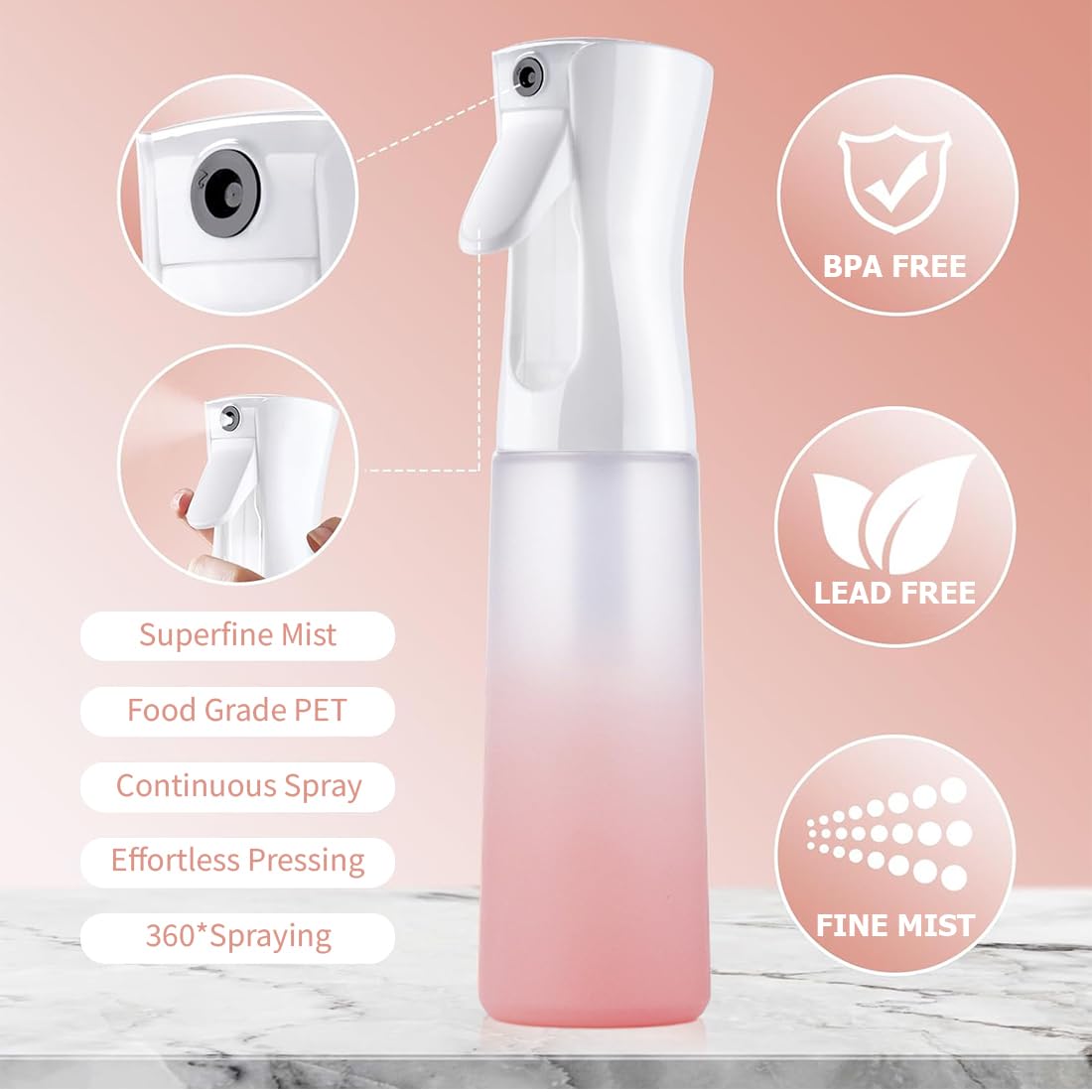 2pcs flaconi spray per capelli, spruzzino nebulizzatore vaporizzatore acqua, 300 ml, con nebbia fine continua, per piante, pulizia, alcool, ecc