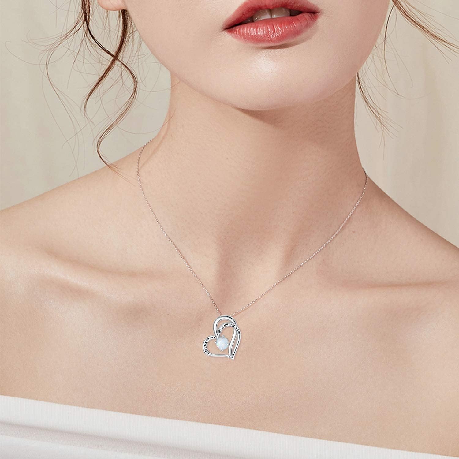 KINGWHYTE S925 Sterling Silver Opal Necklace Double Heart Pendant Necklace Opal Jewelry Gifts for Women Valentines Day Birthday - Image 3