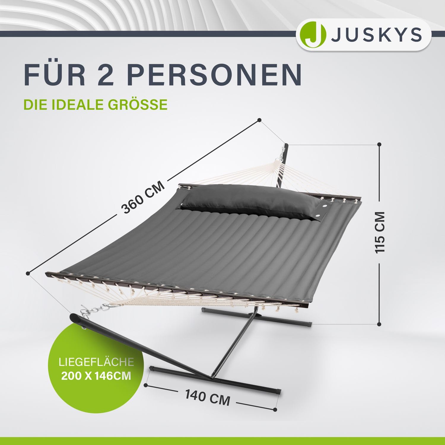 Juskys amaca Cata con telaio e cuscino – Lettino doppio da esterno per due persone – Telaio con capacità di carico fino a 200 kg – Antracite