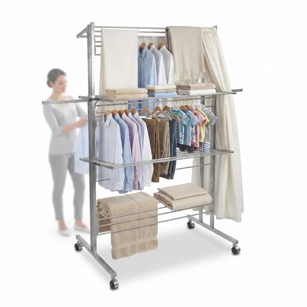 Drumstone Big Wings 3 Tier Stainless Steel Clothes Drying Stand Foldable Heavy Duty Laundry Rack 81 Inch with Large Drying Capacity for Home Balcony Terrace Indoor Outdoor Use-picture-14