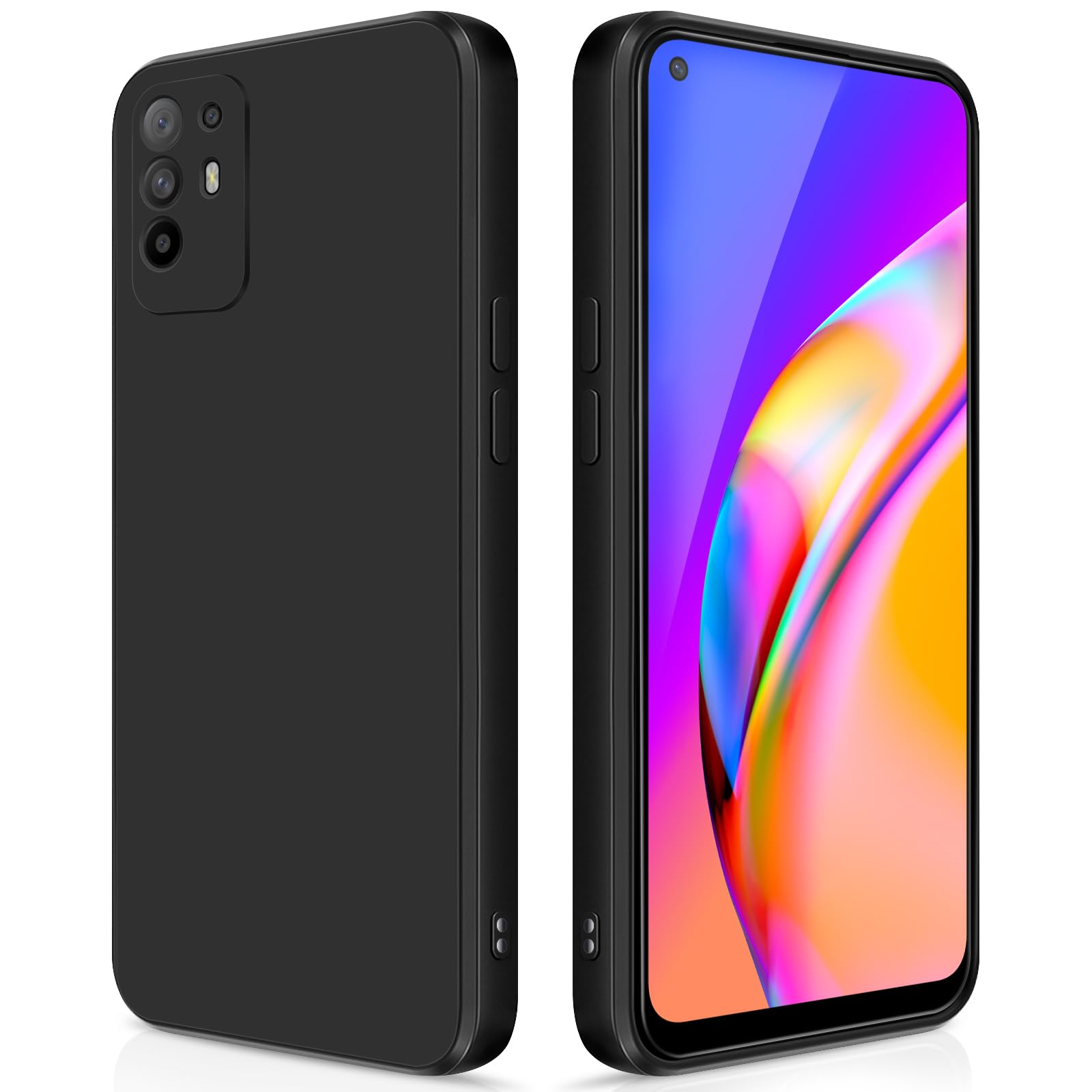 GiiYoon Hülle Kompatibel mit Oppo A94 5G, Hochwertiges Liquid Silicone Case, Rundumschutz Handyhülle, Kratzfestes Weiches Mikrofaserfutter- Schwarz