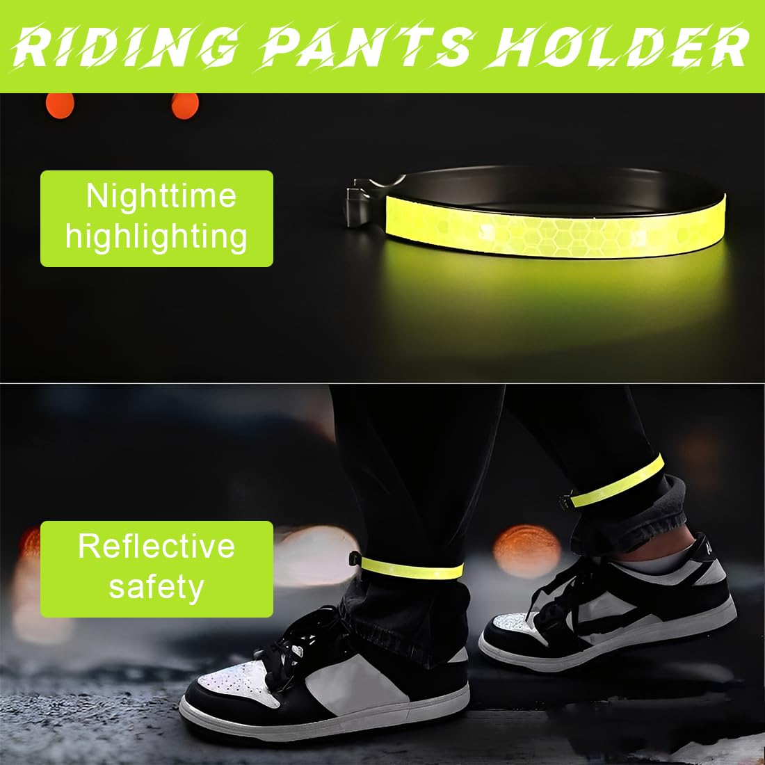 Bretelle Catarifrangenti per Bicicletta, Fermagli Pantaloni Riflettenti Universali in ABS