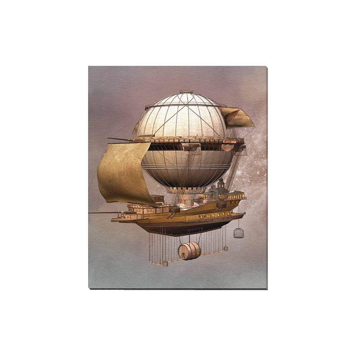 InterestPrint Funny 3D Vintage Steampunk Airship Canvas Prints Wall Art Decor Wood Framed Artwork Paintings Pictures for Bedroom Home Office Decor 16" x 20"