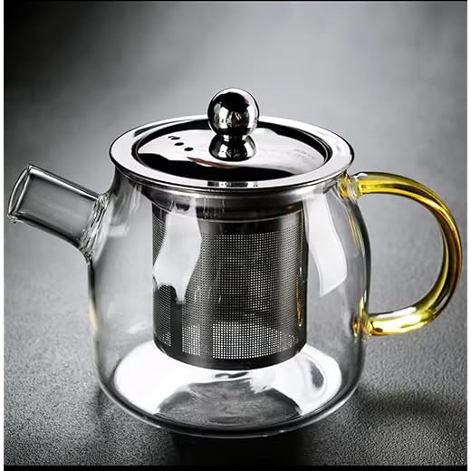 BVC Inspire Tea Pot with Infuser 400Ml,Glass Tea Kettle for Gas Stove,Flame Proof Glass Kettle for Tea,Fine Mesh Stainless Steel Infuser,Grey