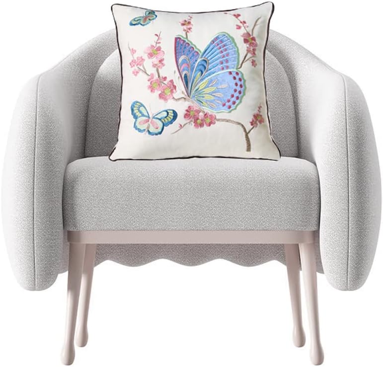Set of 2 Embroidered Decorative Throw Pillow Covers Couch Square Pillowcases Cushion for Bedroom Sofa Farmhouse Decor 18x18 Inch (Blue Butterfly)
