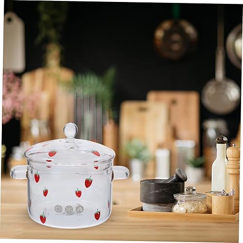 Miniatura 9 de Cacerola de vidrio transparente con asas de tapa, olla a fuego lento, utensilios de cocina de vidrio para leche, pasta, sopa de fideos, 64.2 fl oz,