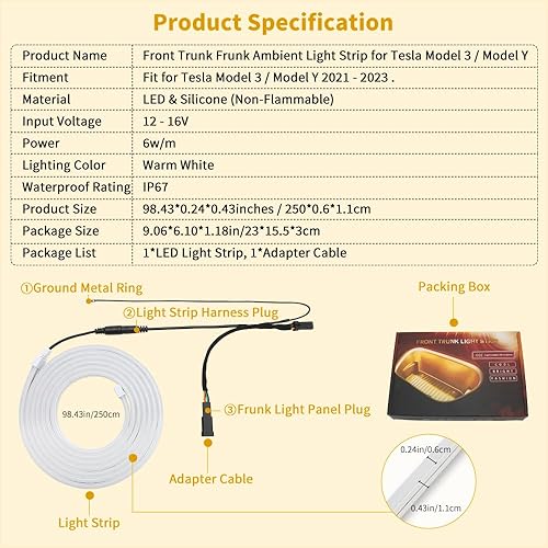 Miniatura 8 de 1797 Para Tesla Model 3 Accesorios Front Trunk Frunk Tira de luz LED Modelo Y 2021-2023 Barra de iluminación de atmósfera ambiental Auto OnOff