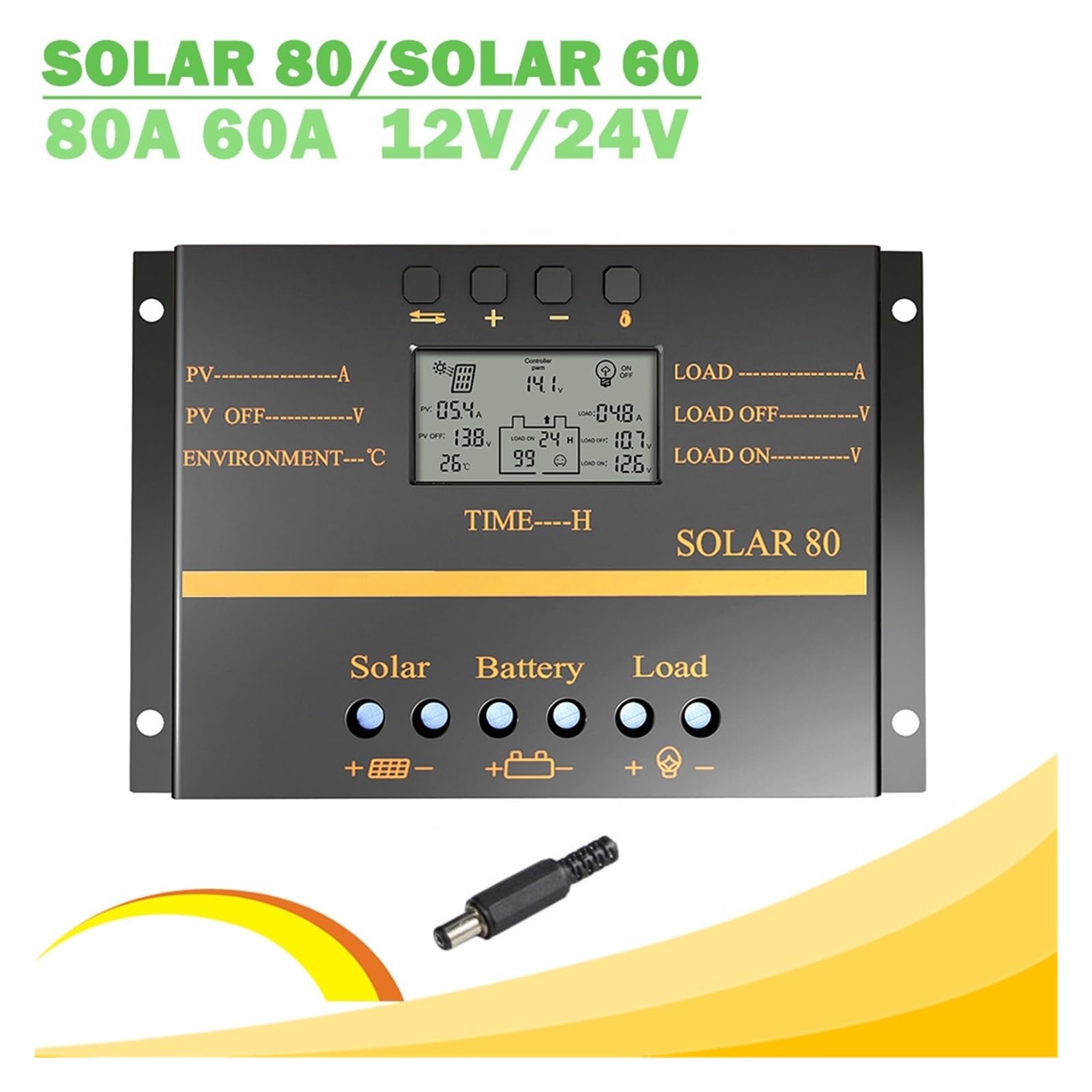 80A 60A PWM Kontroler Słoneczny 12V 24V Kontroler Ładowarki Samochodowej Wyświetlacz LCD Panel Słoneczny Regulator Ładowania Akumulatora USB 5V(60A)