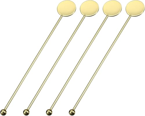 Miniatura 10 de uxcell Agitadores de café, 4 cucharas de barra de acero inoxidable de 7 pulgadas, cuchara de mezcla de cóctel con pequeñas paletas redondas para