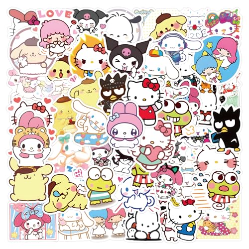 100pcs Hellokitty Kuromi Mymelody Stickers for Kids Cute Sanrio Cartoon Waterproof Vinyl Decal for Teen Girl Adult Notebook Laptop Water Bottle Skateboard Guitar Travel Case Phone Bike
