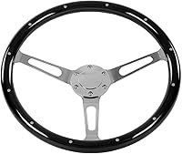 Vista 10 de Volante clásico, volante universal de madera de 15 pulgadas, agarre de nogal con 3 radios remachados de 6 agujeros, modificación universal