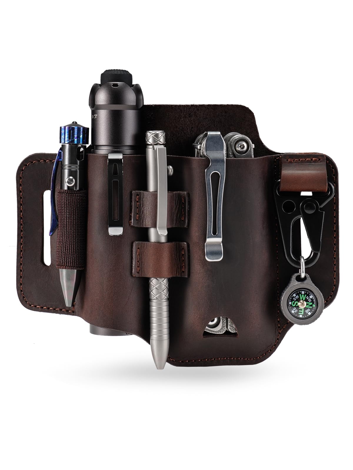 Sayram ST1 Leather Multitool Sheath, EDC Belt Organizer with Keychain Clip