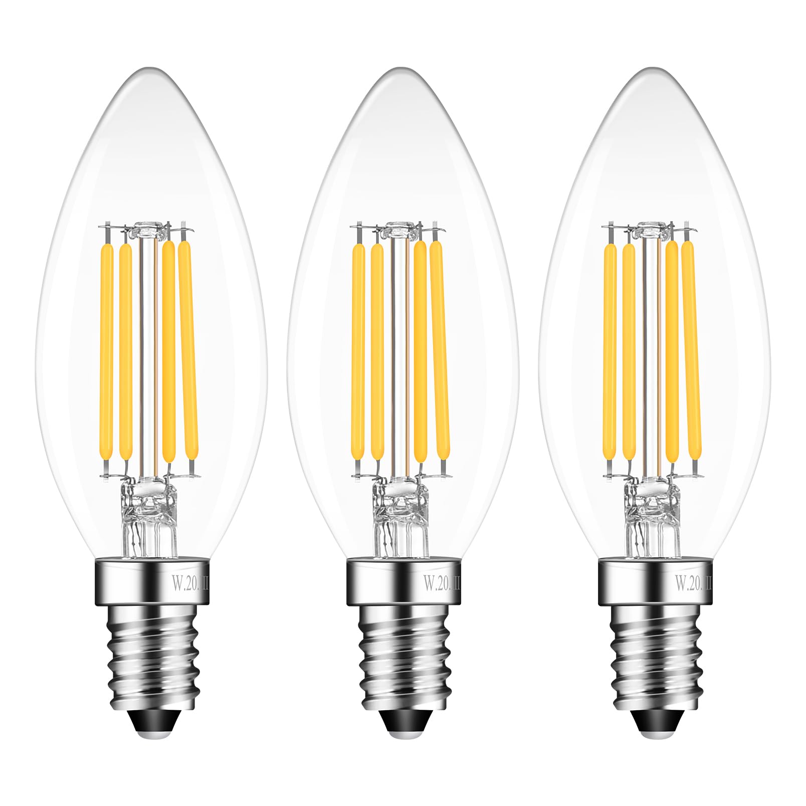 E14 Dimmable Candle Bulb, SES Small Screw Light Bulbs, 4W Led Filament Bulb, 40W Equivalent, Warm White 2700K, Pack of 3