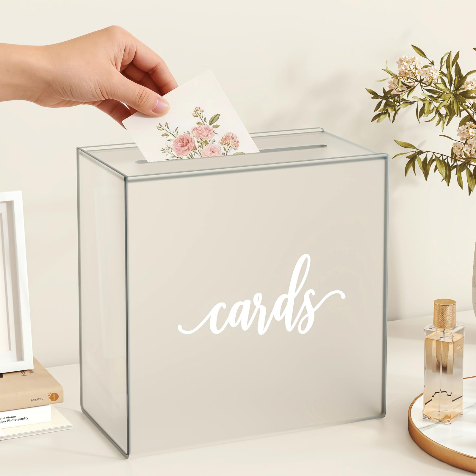 THMINS Wedding Card Boxes for Reception, Frosted Acrylic Card Box