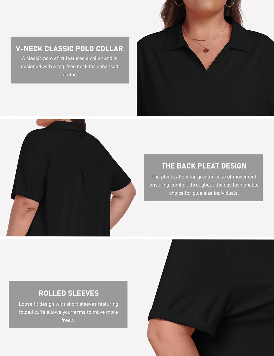 MoFiz Women's Plus Size Golf Polo Shirts Loose Fit Short Sleeve V-Neck Tennis Workouts Tops, XL-5XL - Image 5