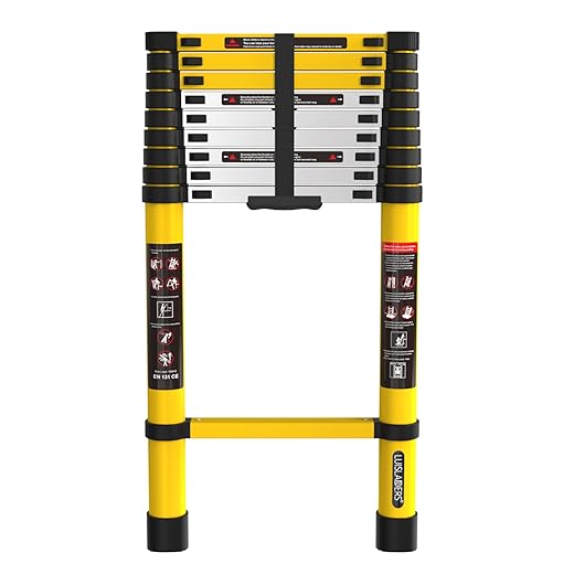 12.5ft Telescoping Ladder, LUISLADDERS Aluminum Telescopic Extension Ladder One-Button Retraction with Hooks EN131 330lbs Max Capacity, Multi Purpose Collapsible Ladder for RV or Outdoor Work