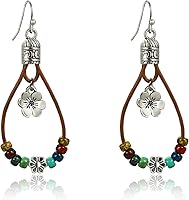 Bopiu Handmade Boho Dangle Earrings for Women - Vintage Western Drop with Natural Stones & Flowers