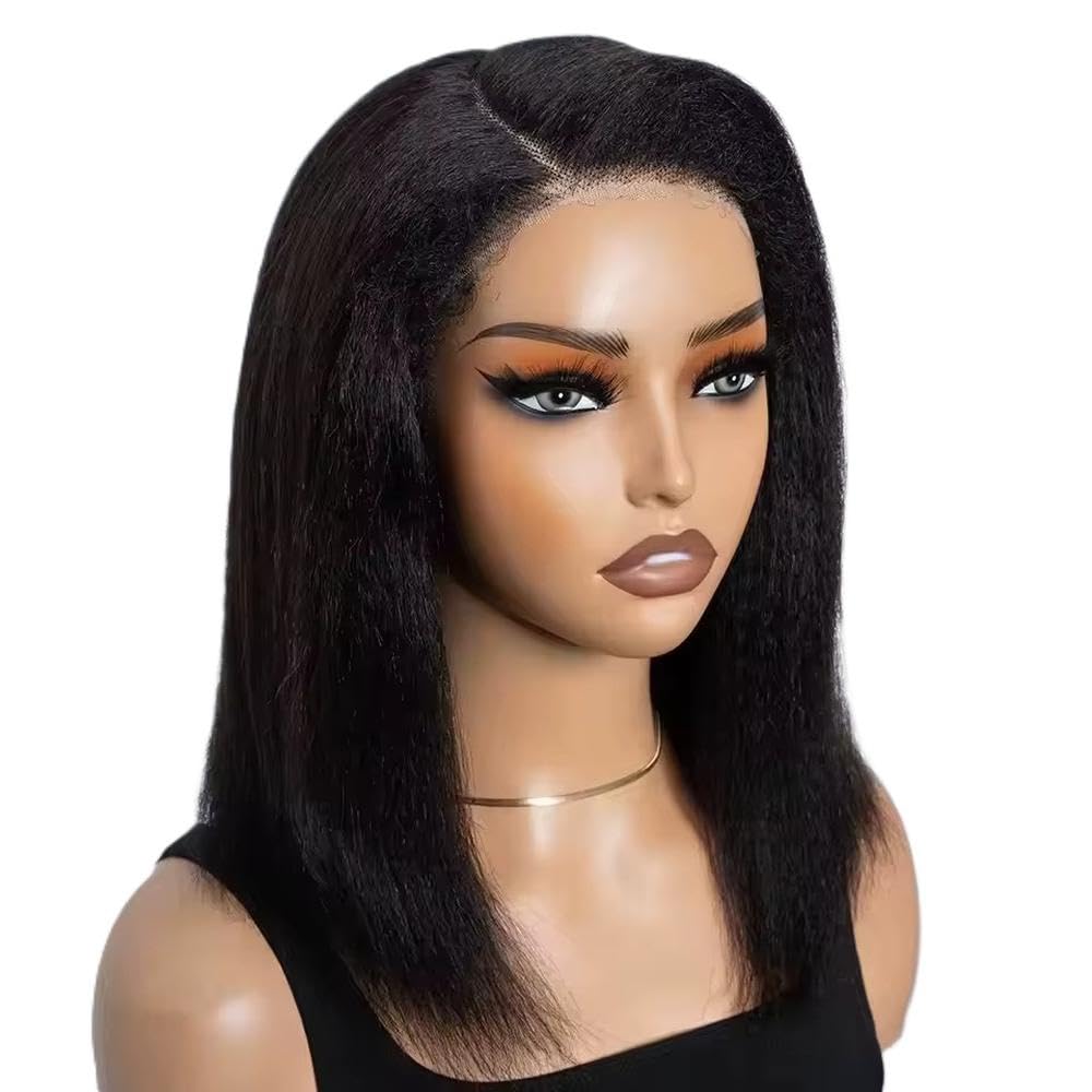 Accessori Parrucche Parrucca Crespa In Pizzo Dritto Con Parte Laterale Per Capelli Umani Parrucca Per Capelli Da 14 Pollici Parrucca Senza Colla Di Colore Nero Naturale(Natural black)