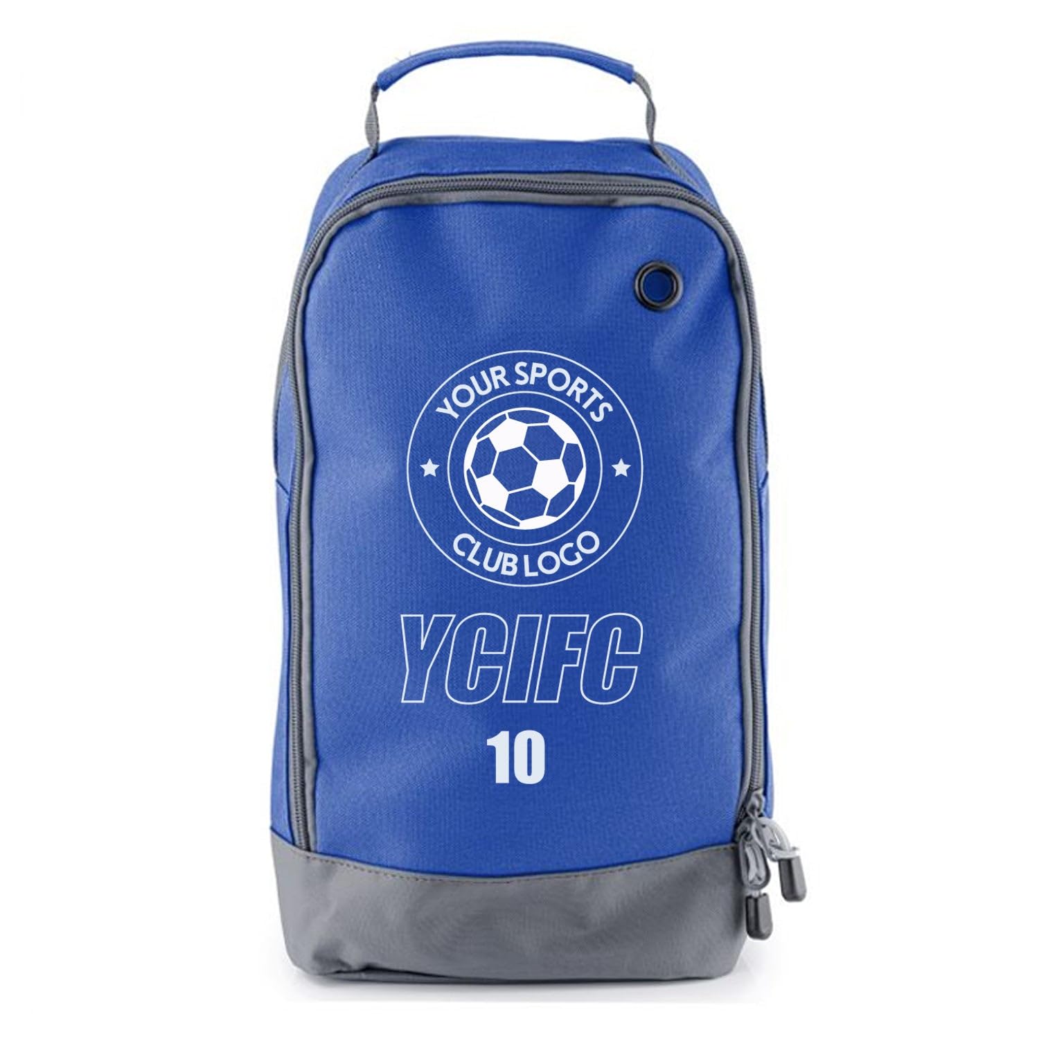 Football Boot Bags for Kids - Durable Personalised Sports Bag with Custom Logo, Club Initial & Number, Blue