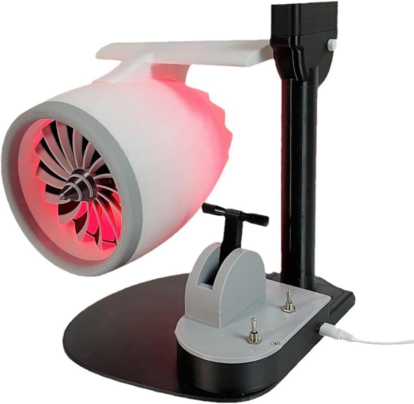 2-In-1 Turbo Fan for Desk,Creative Turbo Desktop Fan with Light,Turbo Jet Fan for Office with Humidifier and Red Tail Lights,Adjustable Turbofan Engine Shape Cooling Fan White