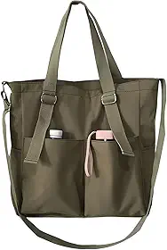 Bolsa Transversal Feminina Grande de Ombro em Tecido de Lona Casual Estilo Carteiro, Bolsa de Lado Feminina para Trabalho, Passeios e Uso Diário