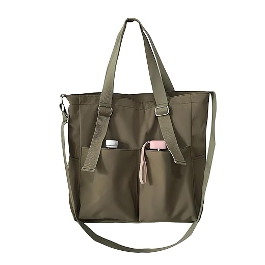 Bolsa Transversal Feminina Grande de Ombro em Tecido de Lona Casual Estilo Carteiro, Bolsa de Lado Feminina para Trabalho, Passeios e Uso Diário