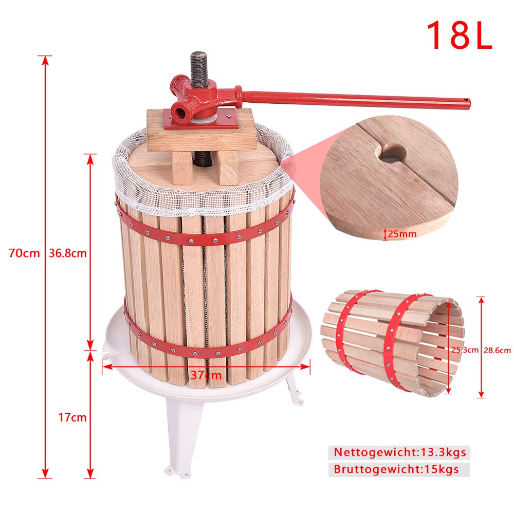Aufun Presse à Fruits Presse à vin Presse à jus Presse à purée + Moulin à Fruits Hachoir à Fruits Manuel avec manivelle, pour Moulin à Raisins (18L Presse à Fruits + 7L Moulin à Fruits)