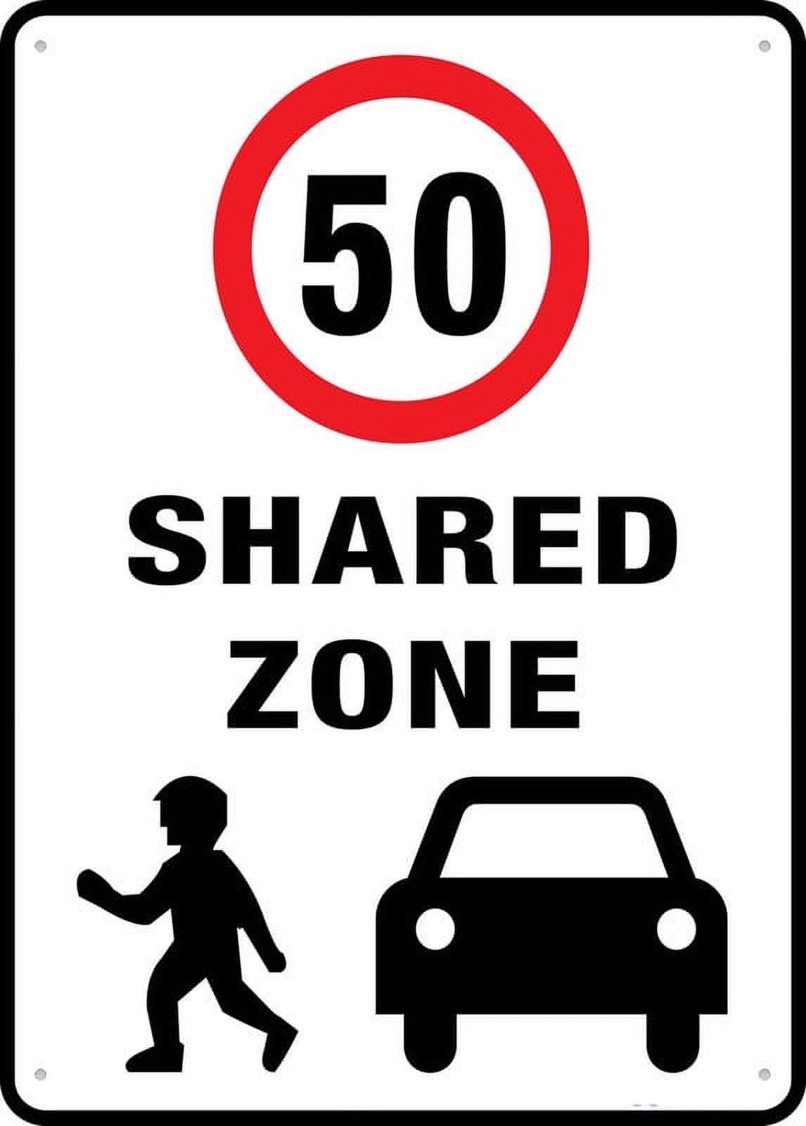 Speed Limit 50 kph (Shared Zone) Sign - Rust-Free Aluminum 8"x12", UV-Printed, 4 Pre-Drilled Holes, Durable & Weatherproof for Business