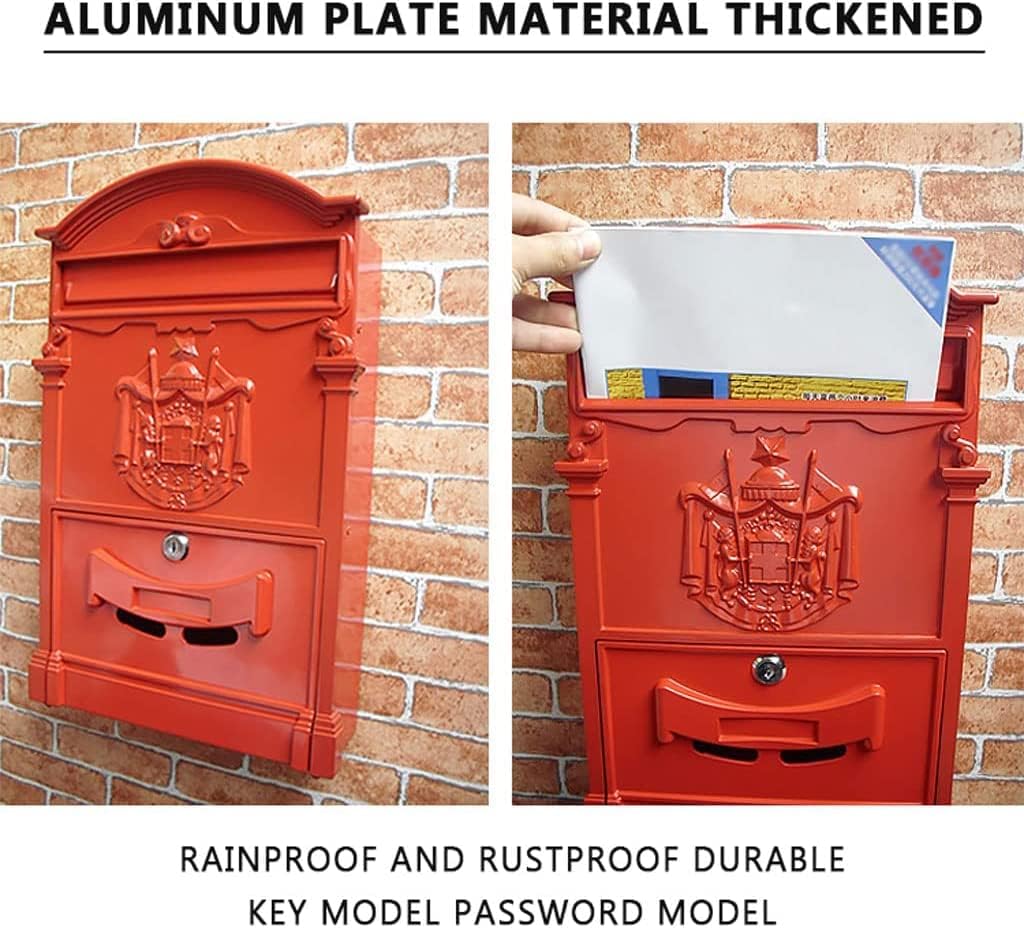 Exquisite Mailbox Classic Mailbox Wall Mount Post Box Creative Aluminum Drop Box Metal with Lock Mail Boxes Safe and Secure Parcel Box Safer