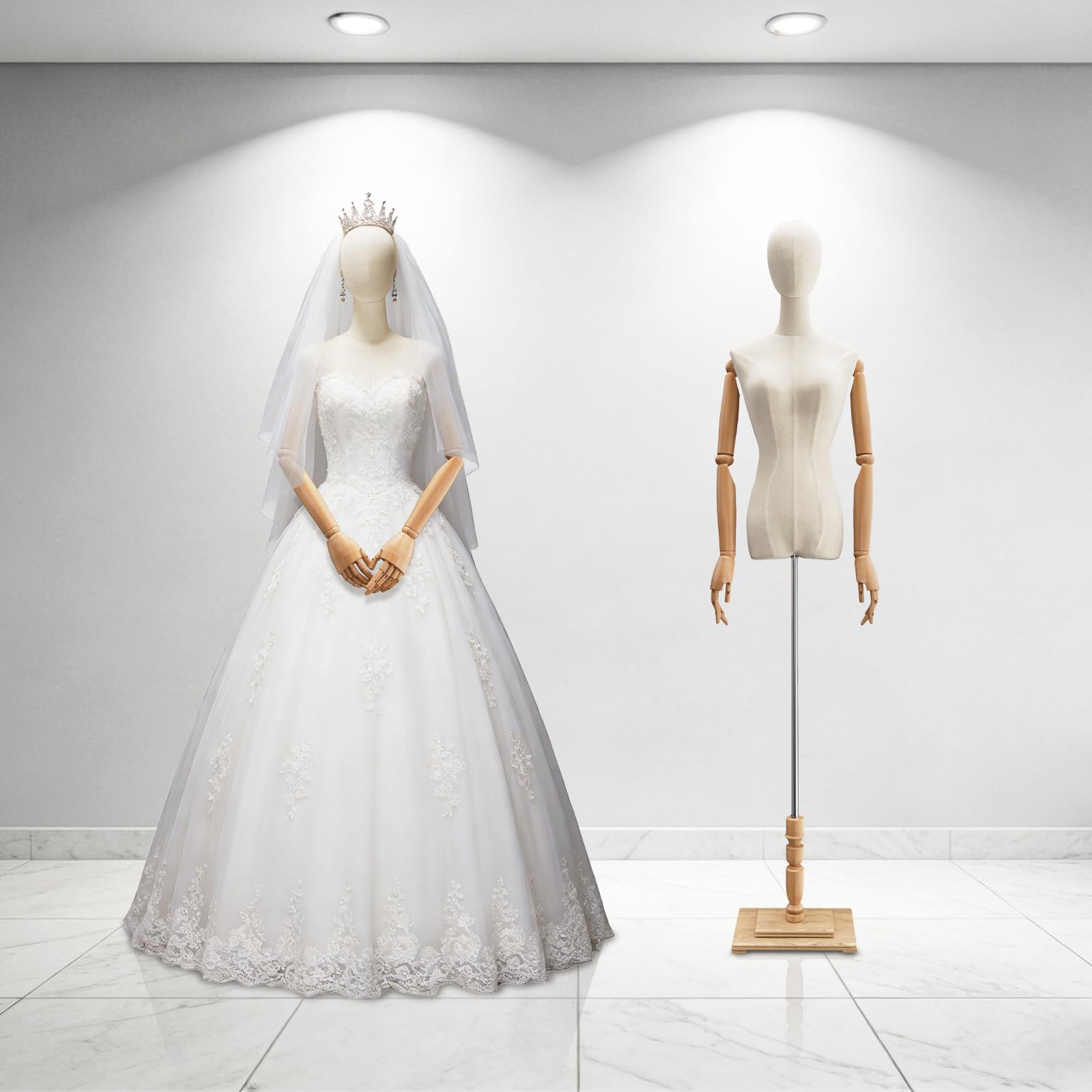 Schaufensterpuppe, Mechanische Arme und Finger Schneiderpuppe Damenbüste Torso Körper Weiblich, Höhenverstellbar Mannequin für Bekleidungsgeschäft, Kleiderständer, Boutique, Weiß
