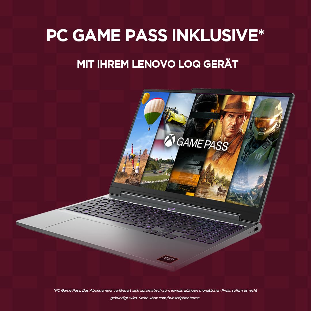 Lenovo LOQ Gaming AI Laptop | 15.3" WUXGA 165Hz Display | AMD Ryzen 7 250 | 16GB RAM | 1TB SSD | NVIDIA GeForce RTX 5060 | Windows 11 | QWERTZ | Grau | 3 Monate GamePass