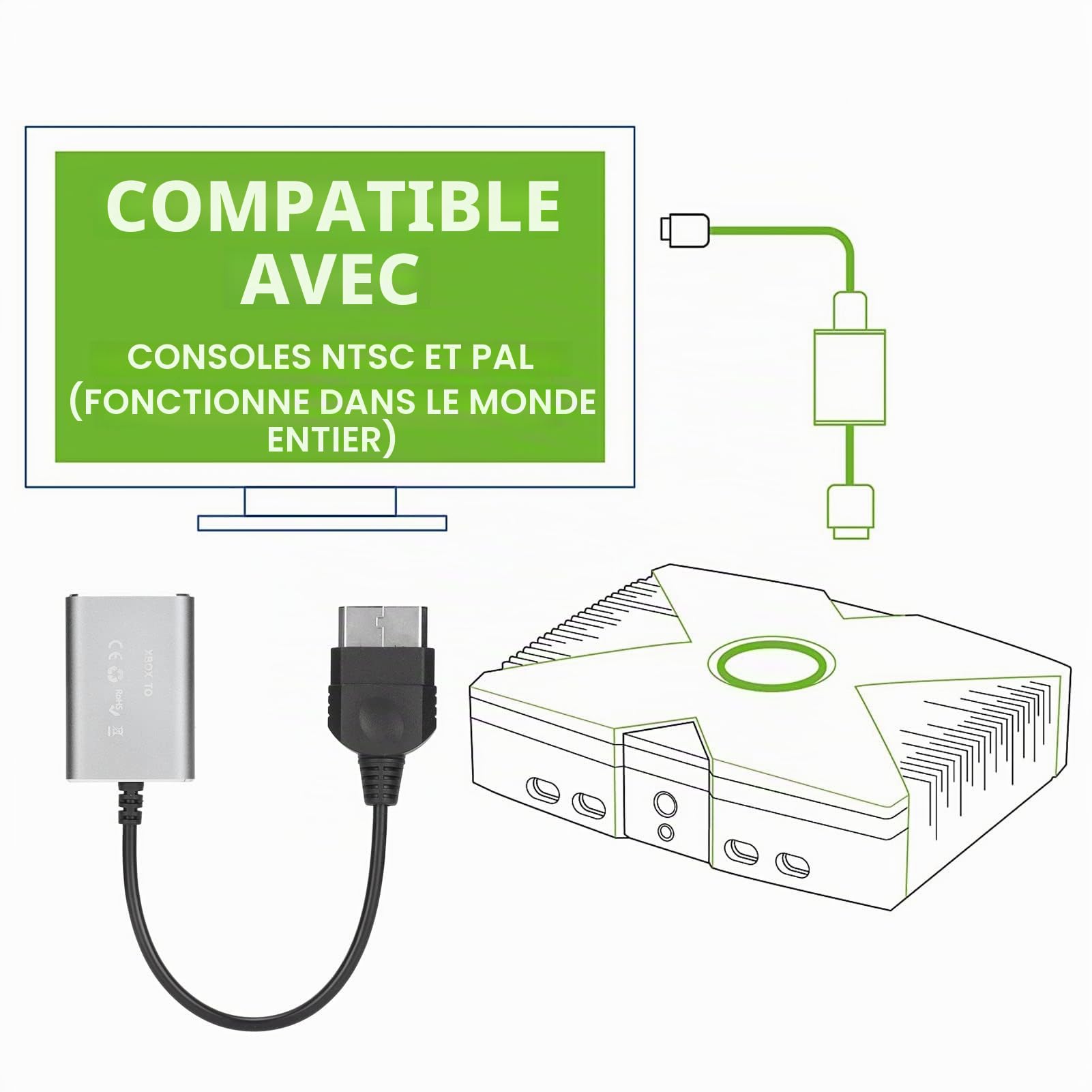 Convertisseur Xbox Vers HDMI - Adaptateur D'interface Multimédia HD, Câble Plug and Play, Prend en Charge Les Résolutions de Sortie Originales