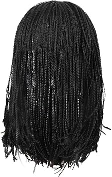 Wig Braided Short Dread Hair Crochet Wig Afro Twist Braid with Bangs Faux Lock Twist for Women Black