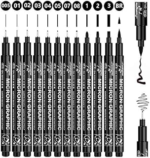 Fineliner Pens, 12 Outline Black Pens, Micro Liner Pen For Artist Illustration Technical Drawing, Office Documents, Sketching, Scrapbooking, Manga, Black Fineliner Set by Kunstbor