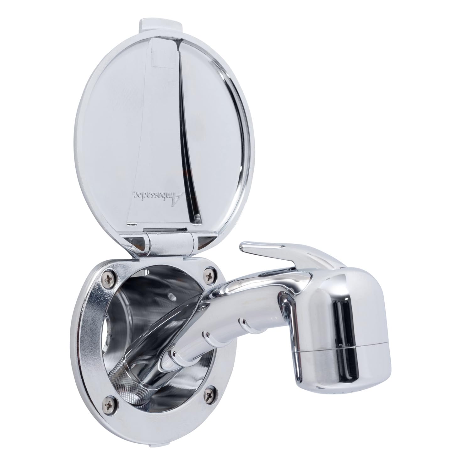 Recessed Shower- Chrome Cup & Lid, Small Chrome Sprayer (No Eyelet), 6' Black Rubber Hose - 136-0006-CP-W